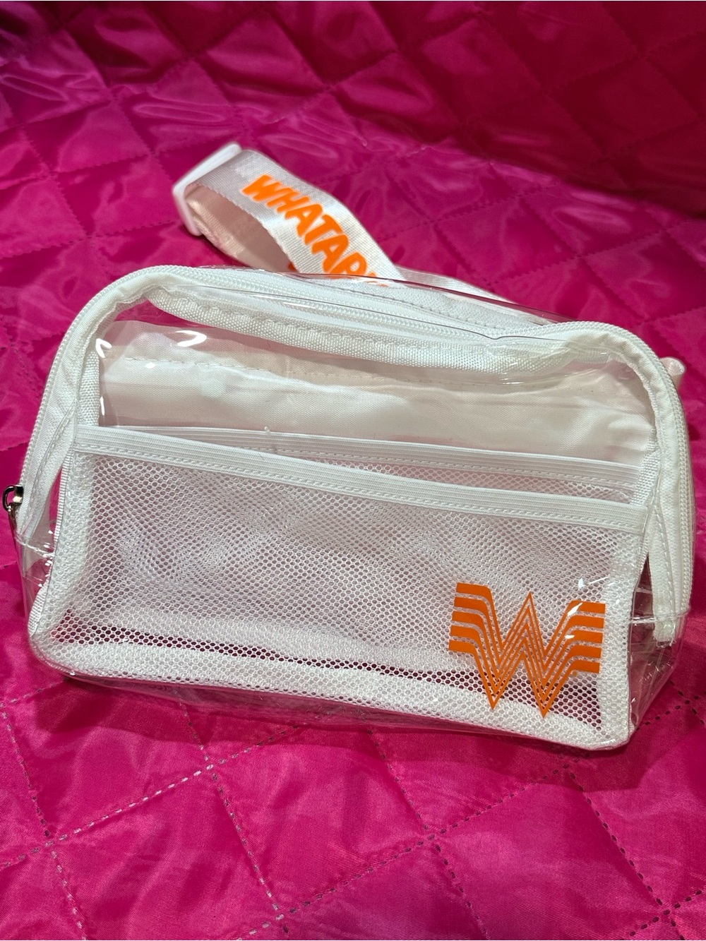WHATABURGER White Clear Mesh FANNY PACK  Bag with Orange Logo